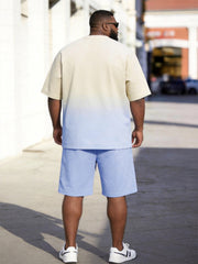Big & Tall Men's Gradient Coconut Summertime Printed Round Neck Short Sleeve T-shirt Shorts Set