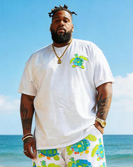 Big & Tall Men's Childish Turtle Print Round Neck Short Sleeve T-Shirt Shorts Set