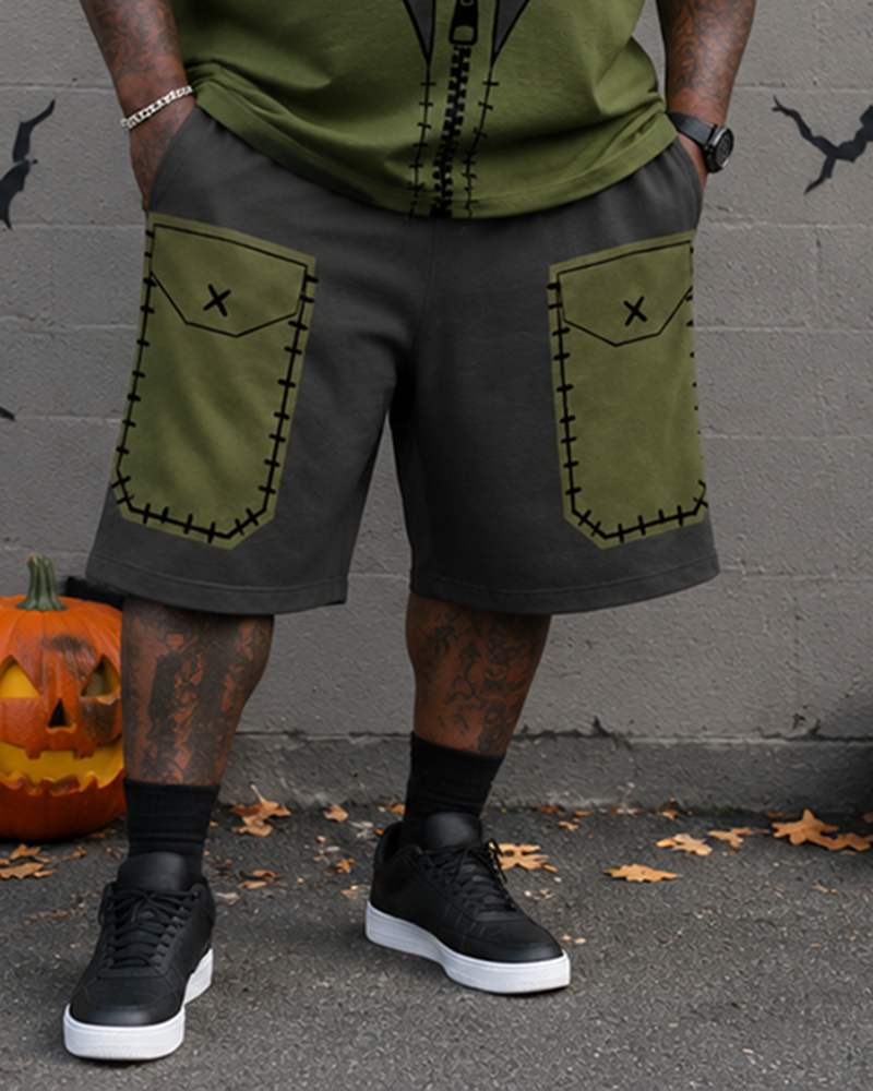 Big & Tall Men's Stitch Coat Printed Crewneck Short Sleeve T-Shirt Shorts Set