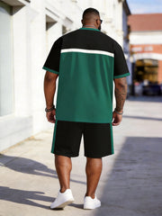 Big & Tall Men's Black And Green Color Block Printed Round Neck Short Sleeve T-shirt Shorts Set