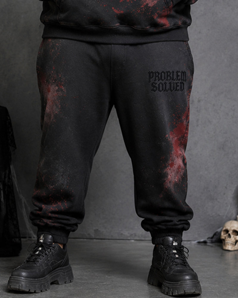 Big & Tall Men's “Dark Bloodstain” PROBLEM SOLVED Gothic Letter Print Hoodie Set