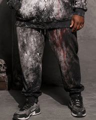 Big & Tall Men's Distressed Bloodstain “I'M FINE” Letter Print Hoodie Set