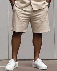 Men's plus-size casual daily long-sleeved shirt and shorts suit