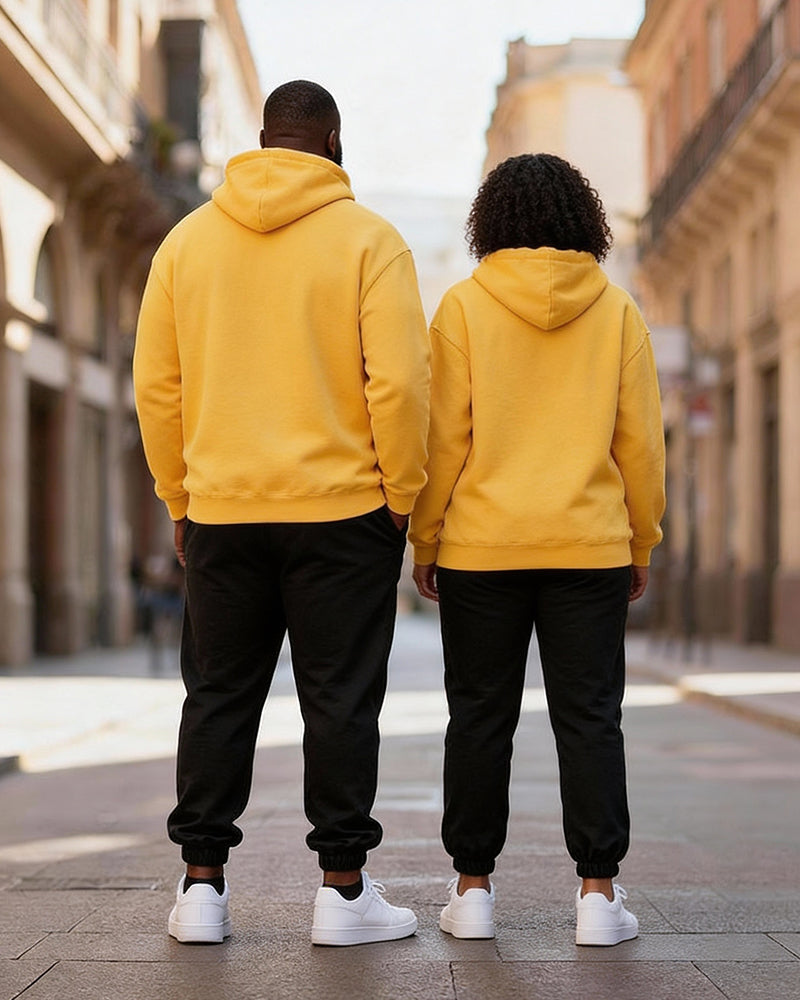 Big & Tall Couples "One & Love" Love Letter Yellow And Black Collision Printed Hoodie Set