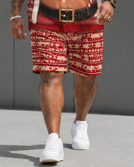 Big & Tall Men's Funny Santa Belly Christmas Short Sleeve Shirt Shorts Set