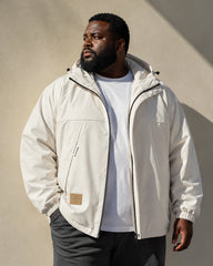 L-9XL Hooded Drawstring Solid Color Windproof Fleece Jacket