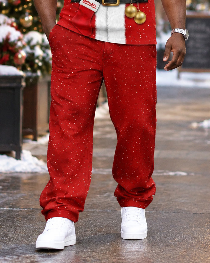 Big & Tall Men's 3D Printed Santa Claus Costume Print T-Shirt And Pants Set