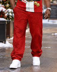 Big & Tall Men's 3D Printed Santa Claus Costume Print T-Shirt And Pants Set
