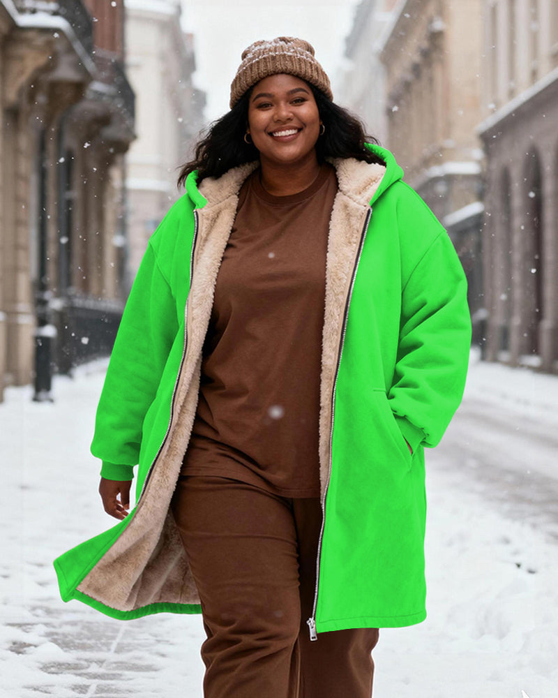 Women's Solid Color Velvet Thickened Long Hooded Coat