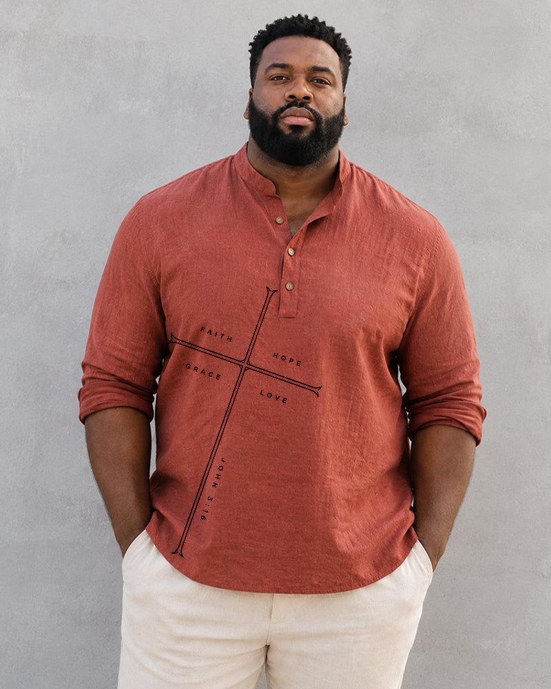 Big & Tall Men's Faith Hope Printed Collar Long Sleeve Shirt