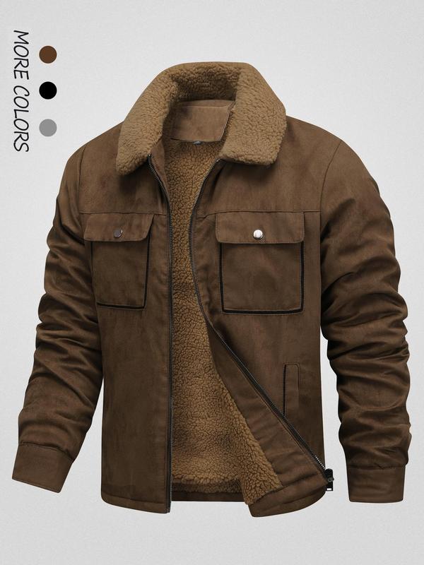 Men's Solid Pocket Zipper Fleece Jacket