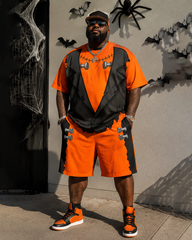 Big & Tall Men's Monster Suit Bolt Print Round Neck Short Sleeve T-Shirt Shorts Set