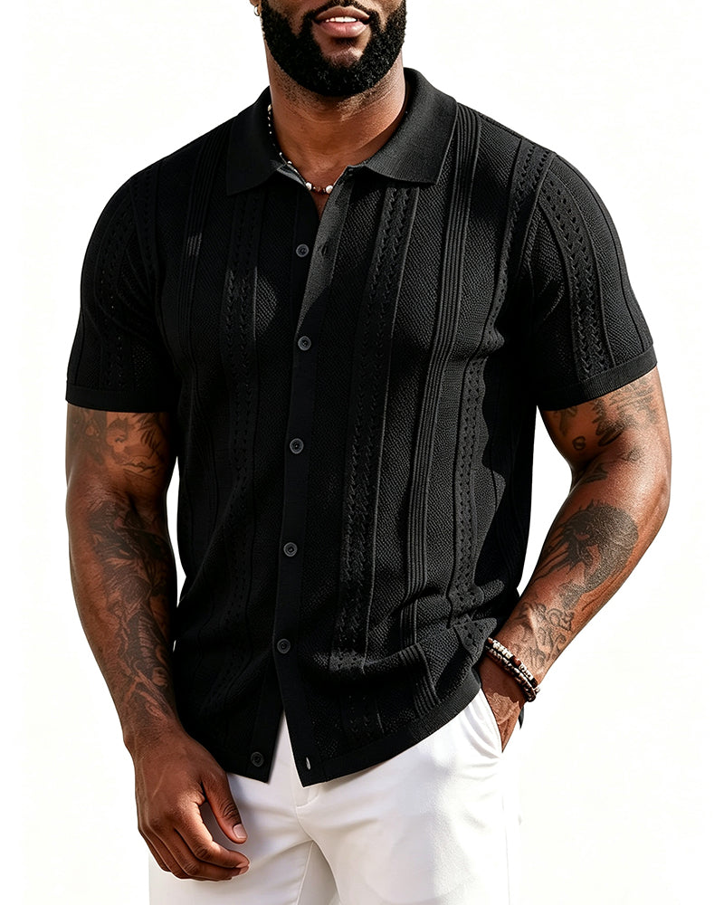 S-4XL Men's Knitted Short-sleeved Button Polo Shirt