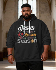 Big & Tall Men's Jesus Is The Reason Christmas Season Faith Letter Print Hoodie