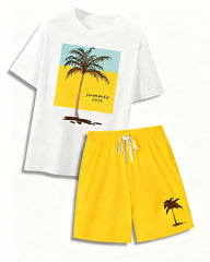 Big & Tall Men's Summer Coconut Print Round Neck Short Sleeve T-Shirt Shorts Set