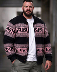 Big & Tall Men's Key Geometric Pattern Knit Cardigan