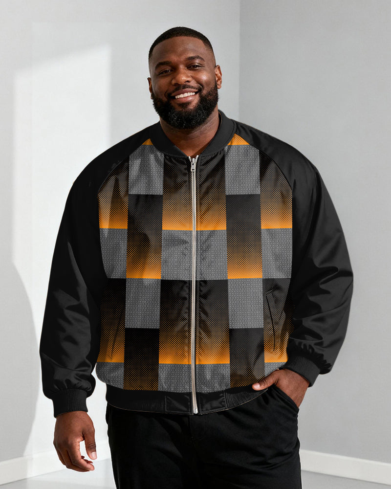 Big & Tall Men's Black Geometric Print Zip Long Sleeve Jacket