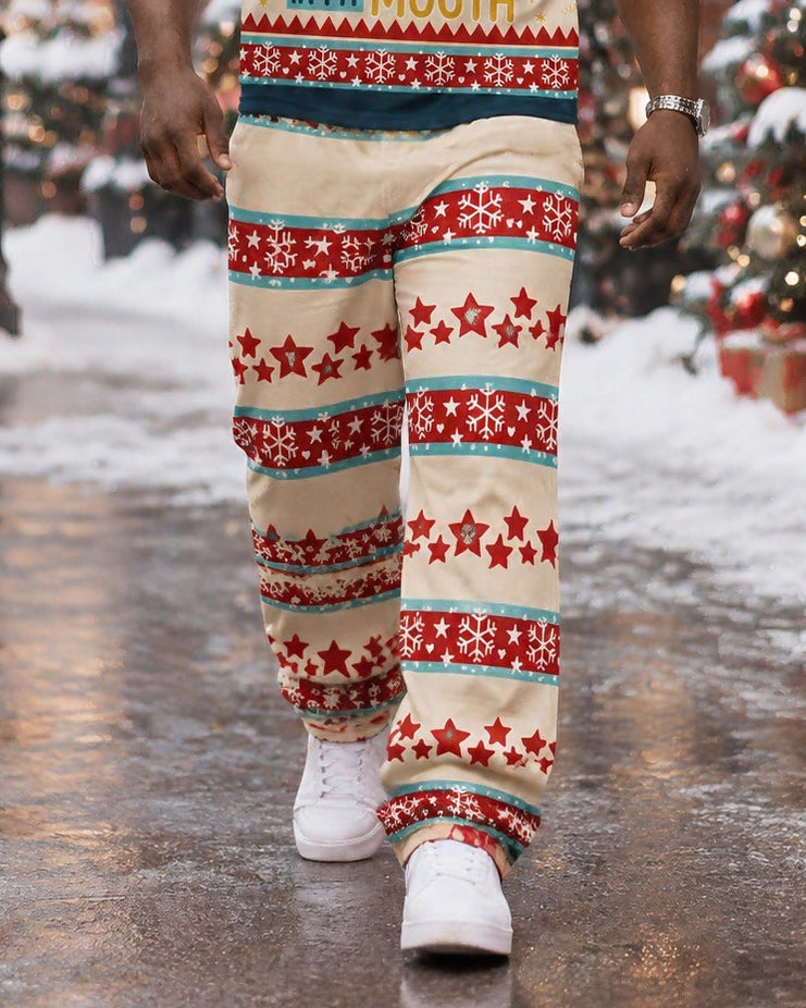Big & Tall Men's Funny Christmas Put Your Nuts in My Mouth T-Shirt And Pants Set