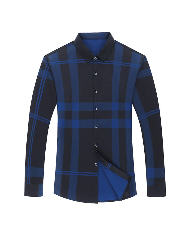 M-4XL Business Classic Plaid Men's Long Sleeve Shirt