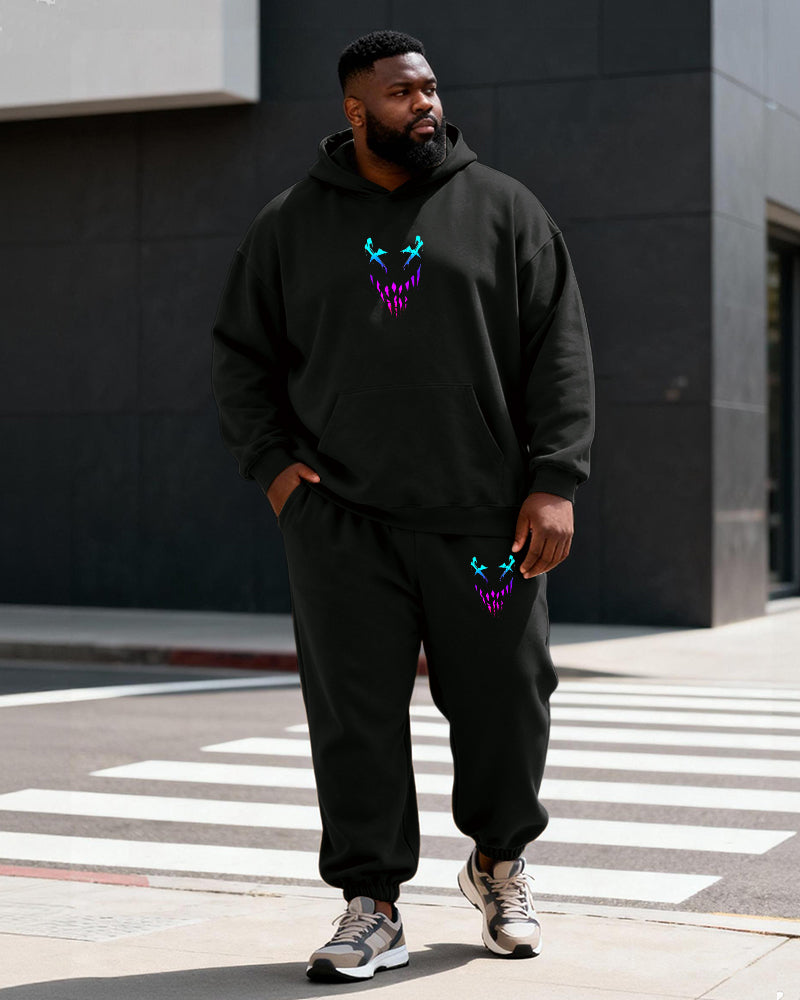 Big & Tall Men's Black Phantom Emoji Print Hoodie Set