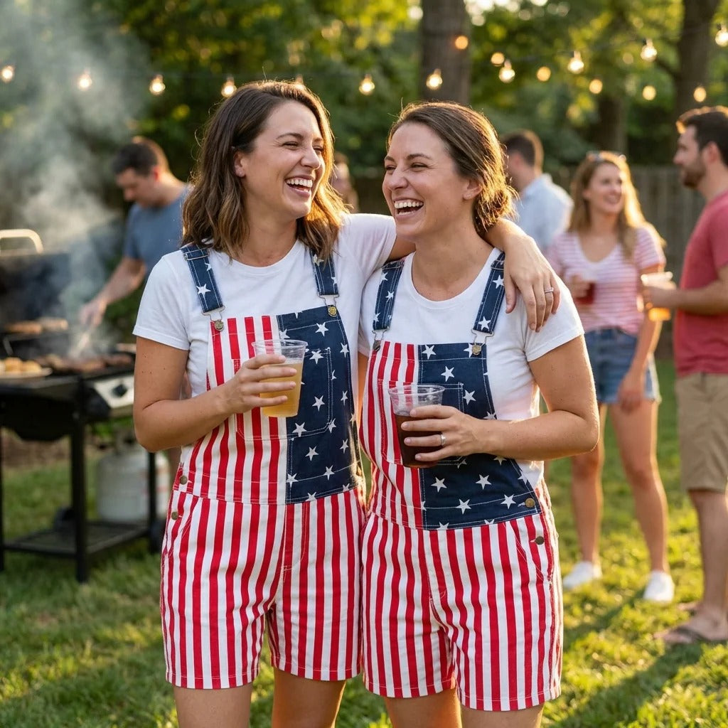 XS-5XL Independence Day Flag Couple's Suspenders