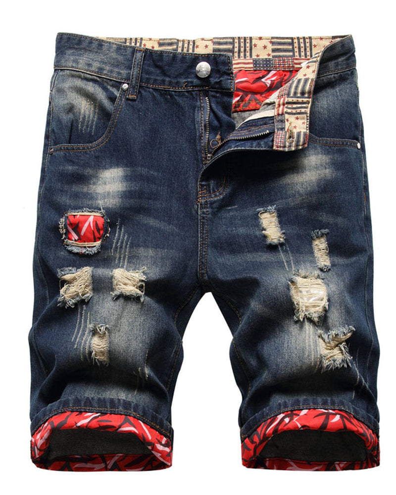 Size 28-48 Distressed Ripped Flanged Denim Cropped Shorts