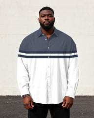 Big & Tall Men's Gray-white Contrast Double-striped Long-sleeved Shirt