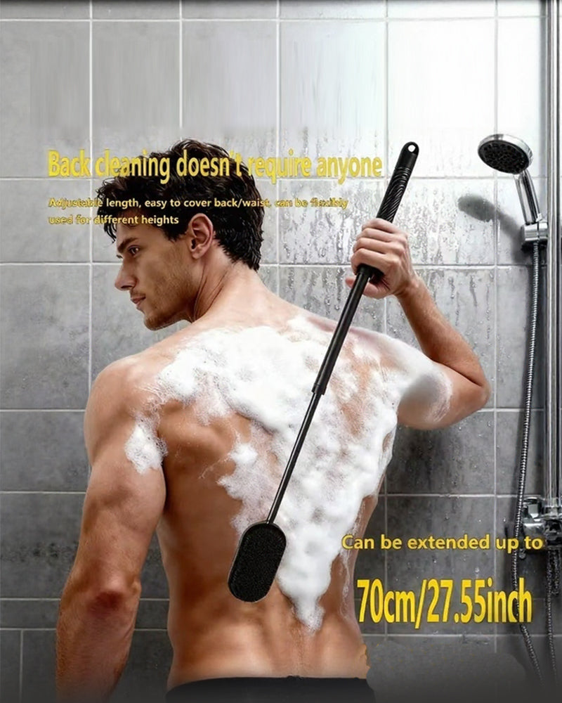 Back Brush for Showering - 27.5-Inch Adjustable Handle with Dual Exfoliating And Massaging Features, Long-Handled Bath Brush with Soft/Granular Texture.