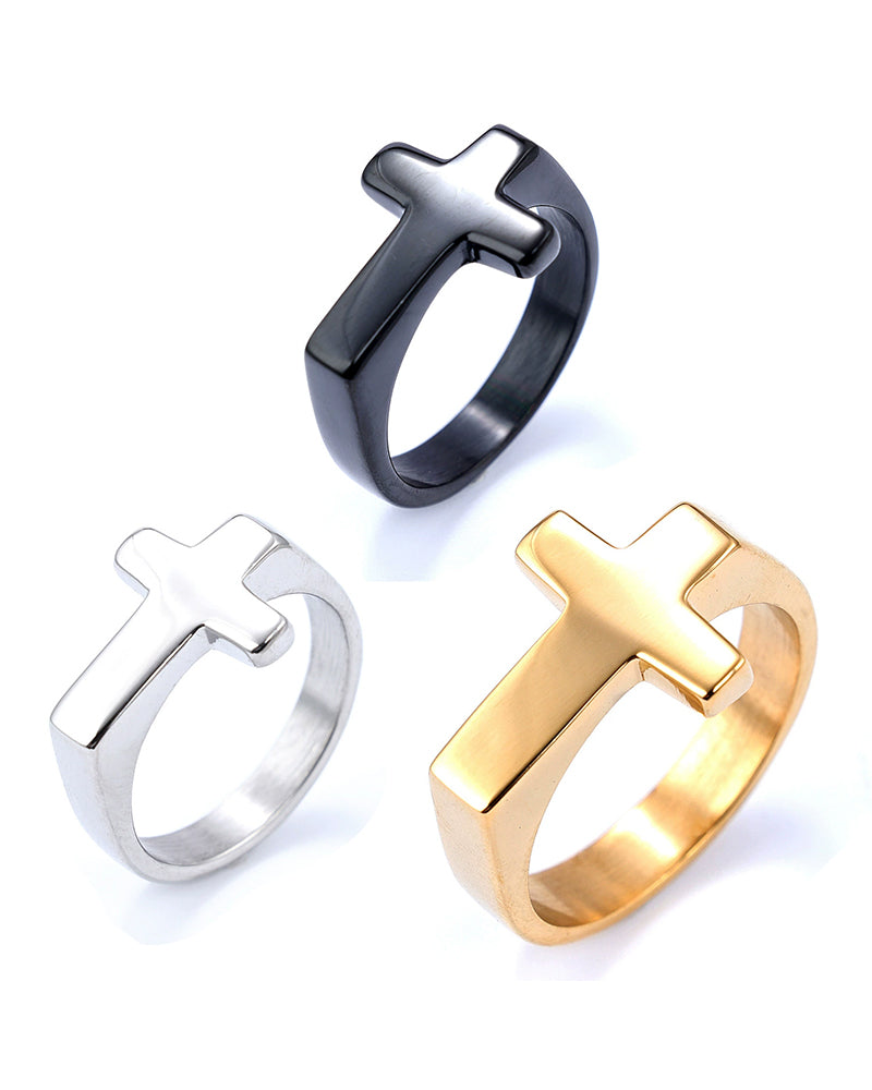 Simple Cross Gold Titanium Steel Ring