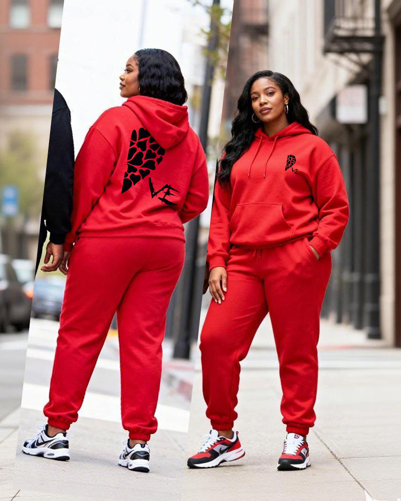 Big & Tall Couples Love LOVE Contrast Color Stitching Printed Hoodie Set