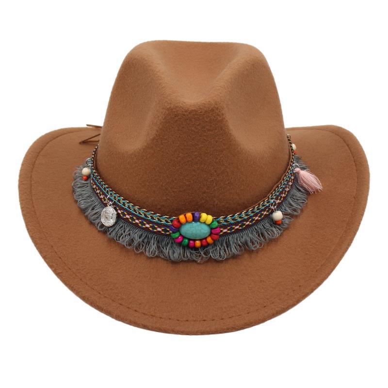 Western Denim Tassel Turquoise Felt Jazz Hat