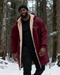 Big & Tall Men's Hunting Style Bull Totem Print Velvet Thickened Long Hooded Coat