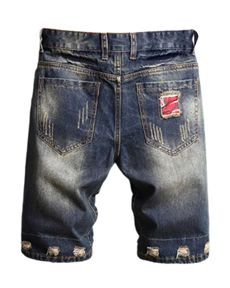 Size 28-48 Distressed Ripped Flanged Denim Cropped Shorts