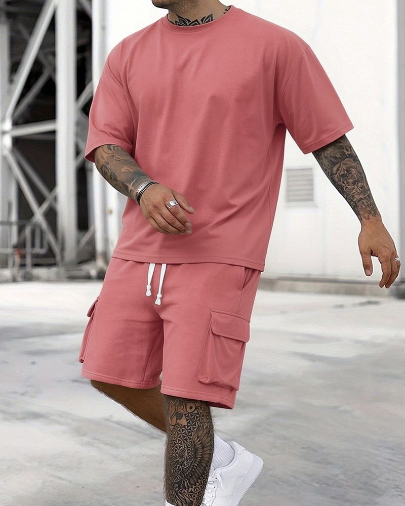 S-3XL Men's Sports T-shirt Workwear Shorts Casual Suit