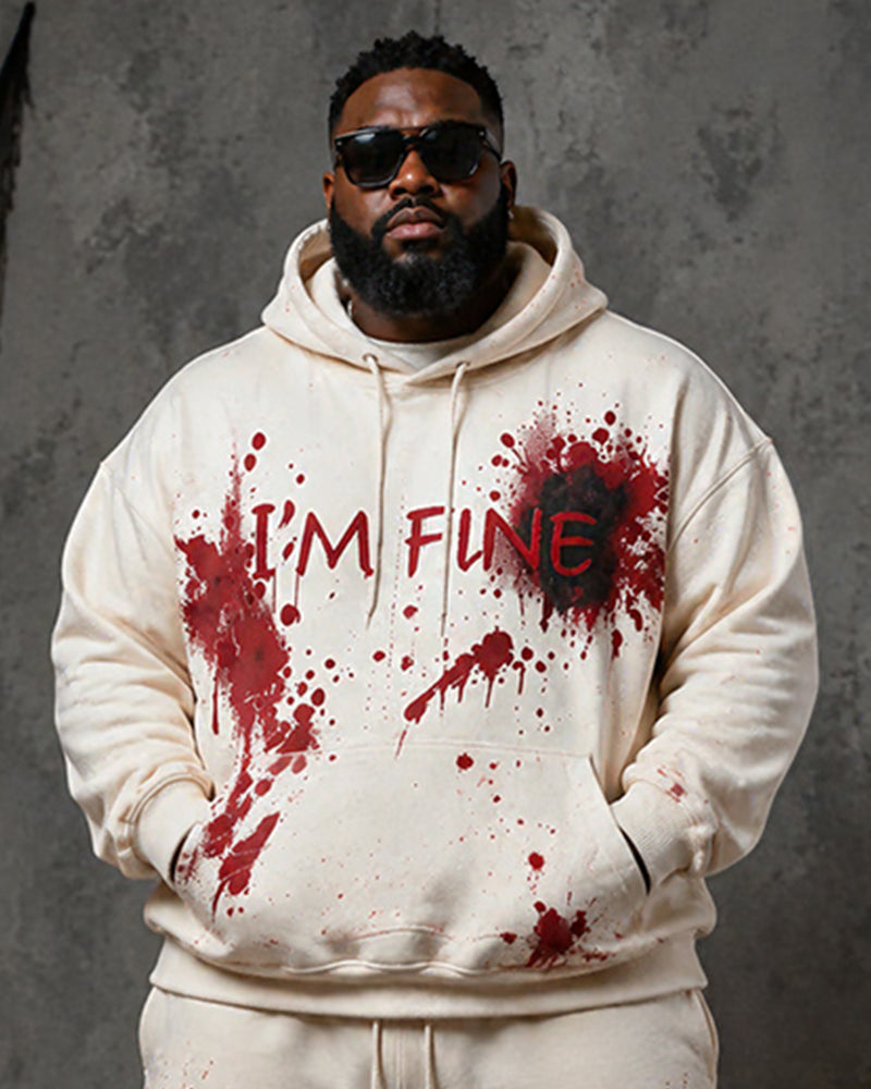 Big & Tall Men's “Blood-Red Splatter” I'M FINE Fun Print Hoodie Set