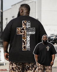 Big & Tall Men's Leopard Print Cross T-Shirt Pants Set