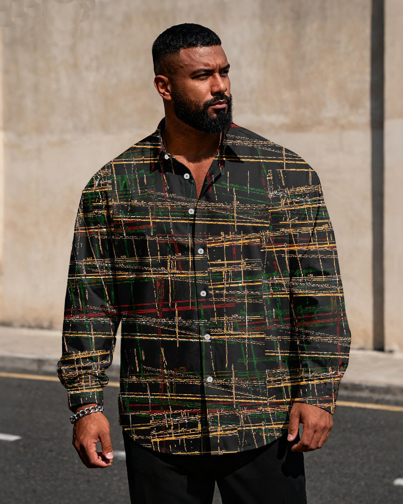 Big & Tall Men's Vintage Line Art Print Long Sleeve Shirt
