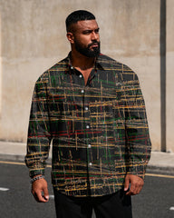 Big & Tall Men's Vintage Line Art Print Long Sleeve Shirt