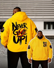 Big & Tall Men's Bright Yellow "Never Give Up" Printed Hoodie Set