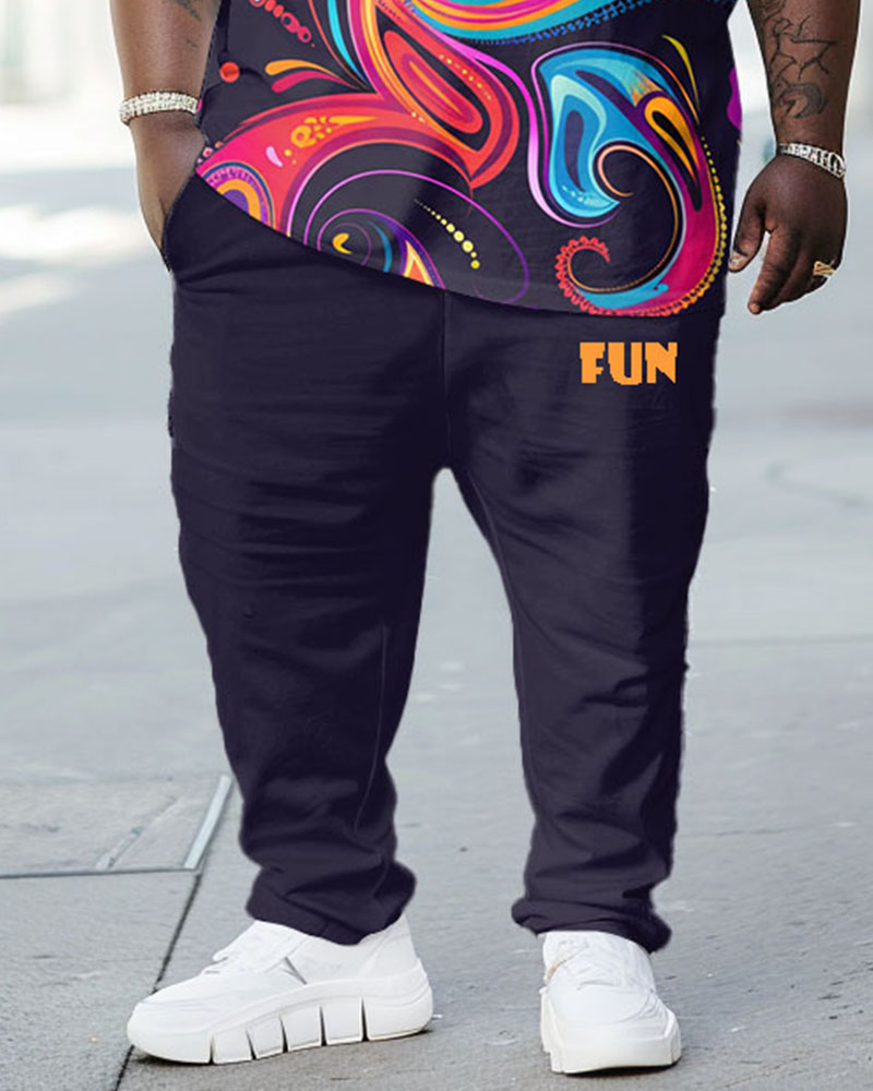 Men's Big & Tall Street Fashion Colorful Paisley Print T-Shirt Trousers Set