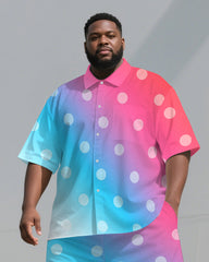 Big Men's Elegant Polka Dots Gradient Style Short-Sleeve Shirt & Shorts 2-Piece Suit