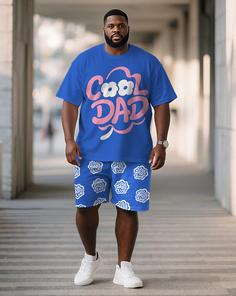 Men's Plus Size Father's Day Blue Cool Dad Text Print Short Sleeve T-Shirt Shorts Suit