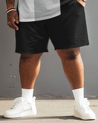 Street Casual Black White Grey Large Stripe Colorblock Print Large Men's Suit