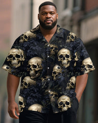 Big & Tall Men's Leaf Black Skull Print Short Sleeve Shirt Trousers Suit