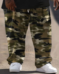 Men's Big Size Street Camouflage Retro Color Block Hip-hop Casual Two-piece Set
