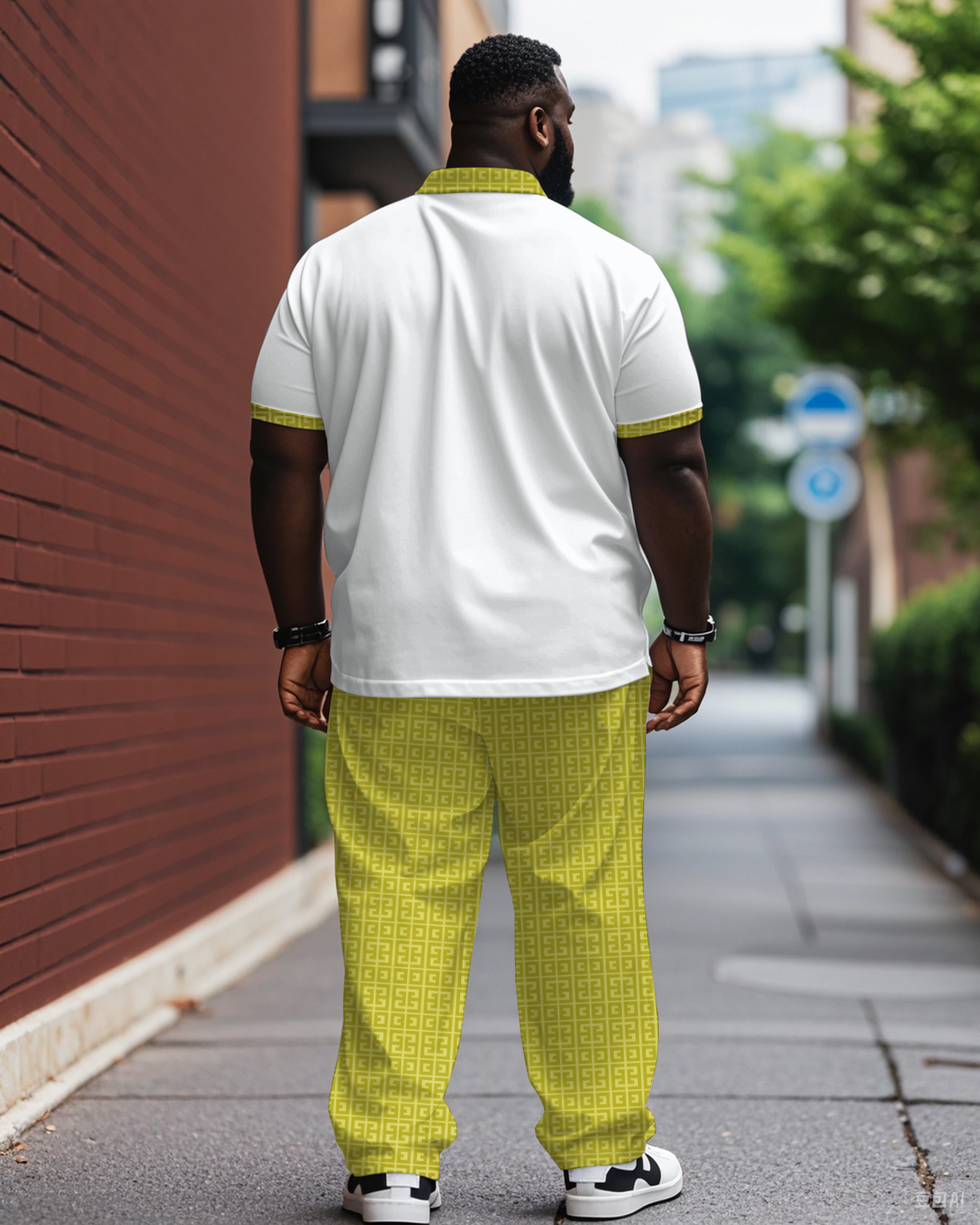 Geometric Jacquard Jacquard Casual Polo Shirt Trousers Suit Men's Plus Size