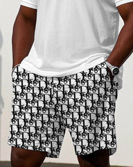 Daily Leisure Vacation Big-name Flower Stitching Short Sleeve POLO Shorts Suit Men's Plus Size