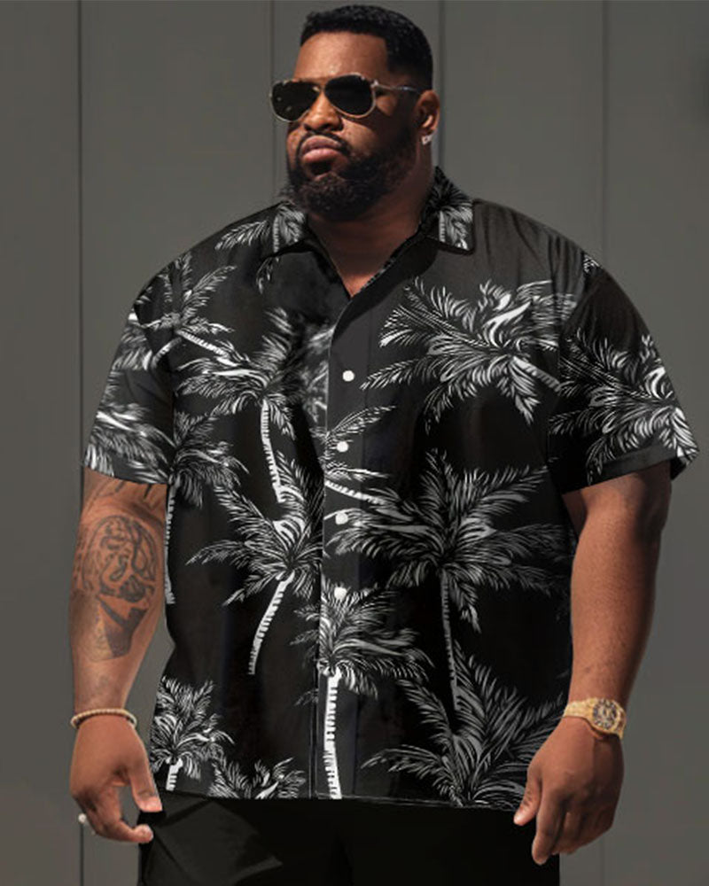 Big Guy's Casual Holiday Coconut Tree Print Short Sleeve Shirt Shorts Set