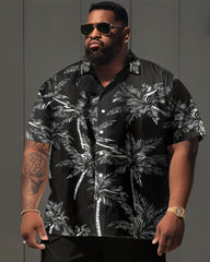 Big Guy's Casual Holiday Coconut Tree Print Short Sleeve Shirt Shorts Set