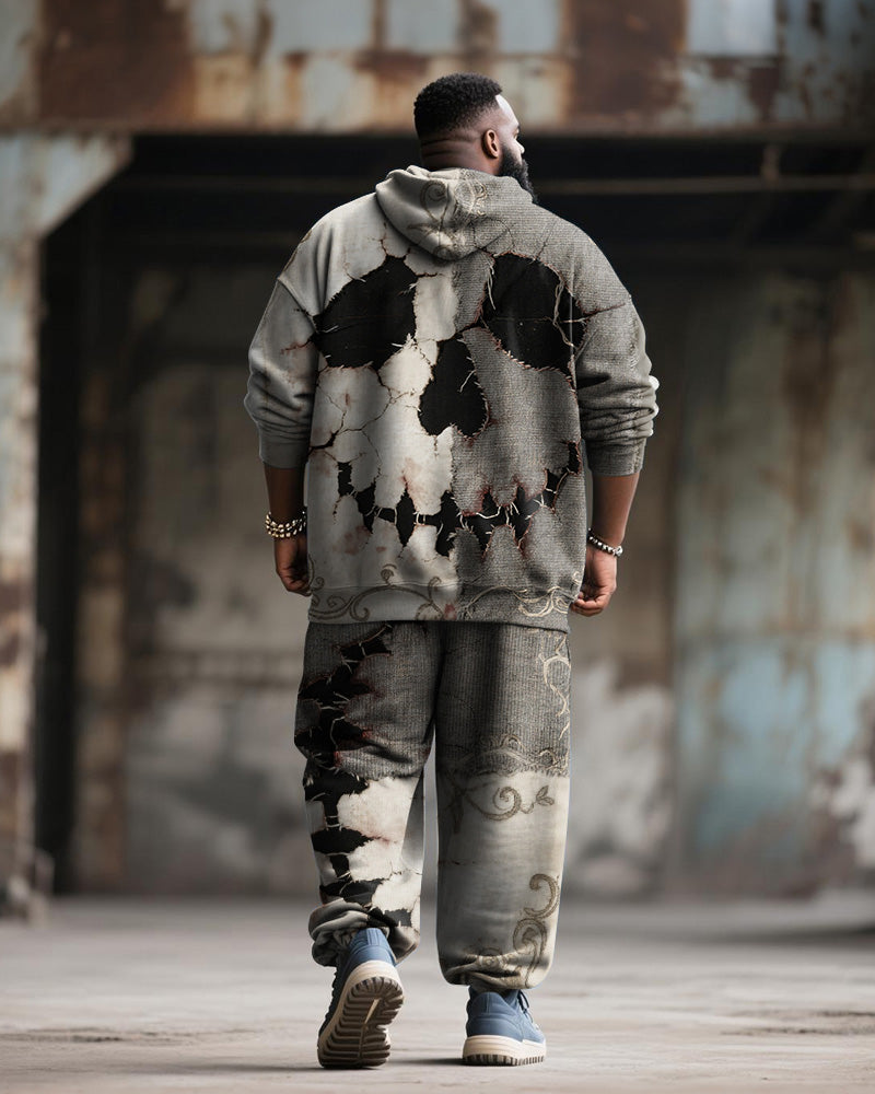 Big & Tall Men's Halloween Skull Face Contrast Stitch Print Hoodie Suit